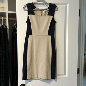 Cream and blue dress; perfect for work!